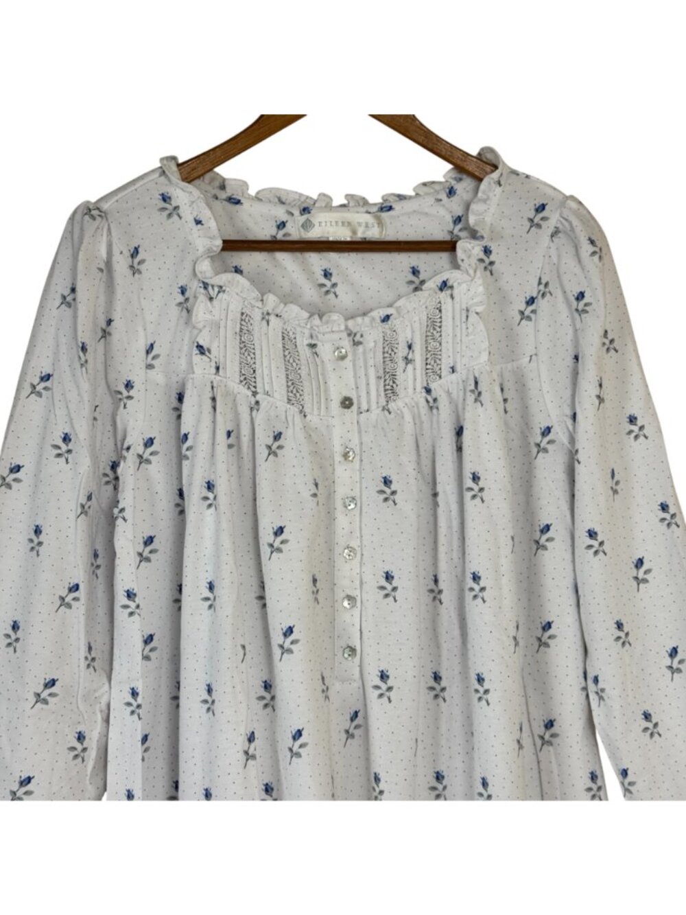 Eileen West NEW Cotton Traditional Nightgown Size Small White Blue Flowers - Picture 2 of 14